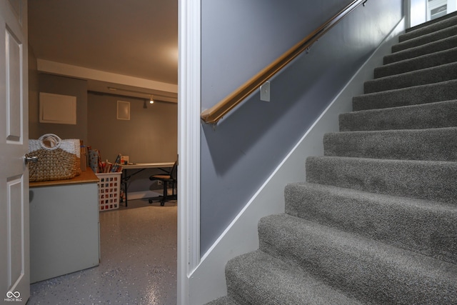 3829 Waycross Dr, Columbus, IN 47203 - stairway featuring speckle patterned floor