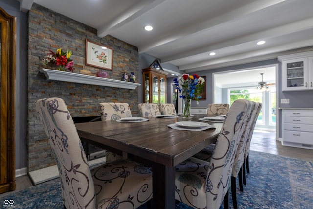 3829 Waycross Dr, Columbus, IN 47203 - dining area with beam ceiling, wood finished floors, and recessed lighting