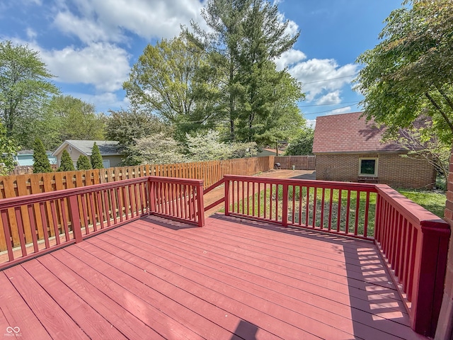 deck with a fenced backyard