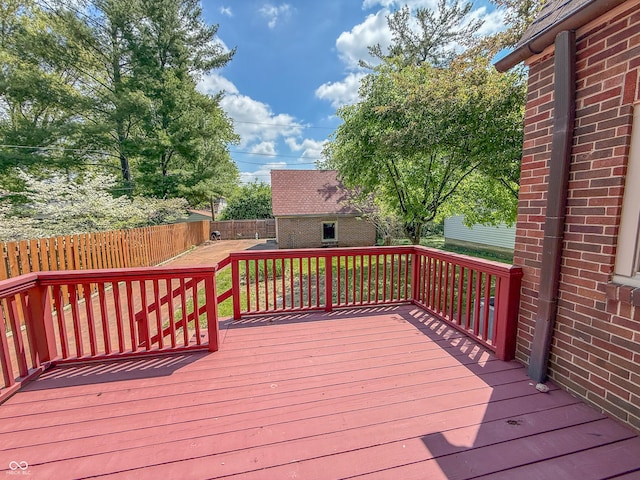 wooden terrace featuring a fenced backyard