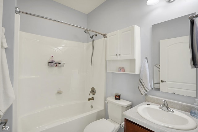 full bath with vanity, tub / shower combination, and toilet