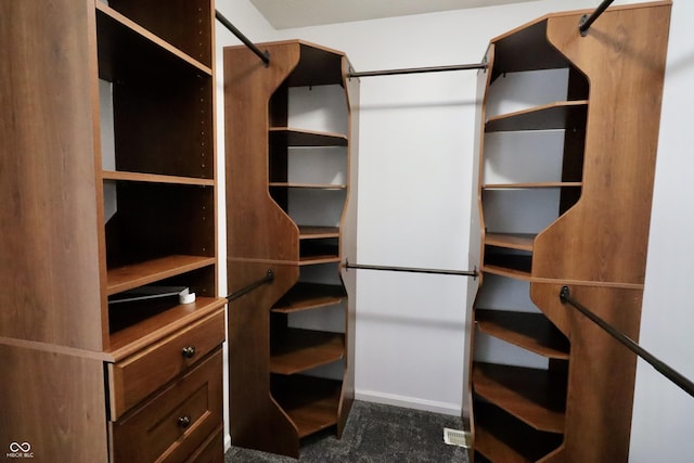 spacious closet with dark carpet