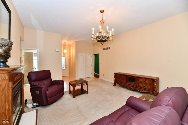 10713 Stable Dr, Indianapolis, IN 46239 - living area featuring a chandelier, carpet floors, and baseboards