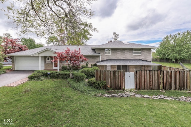 8903 Maple Hill Dr, Indianapolis, IN 46239 - tri-level home featuring driveway, a garage, a shingled roof, and a chimney