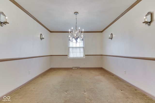 8903 Maple Hill Dr, Indianapolis, IN 46239 - carpeted empty room with a chandelier, crown molding, and baseboards