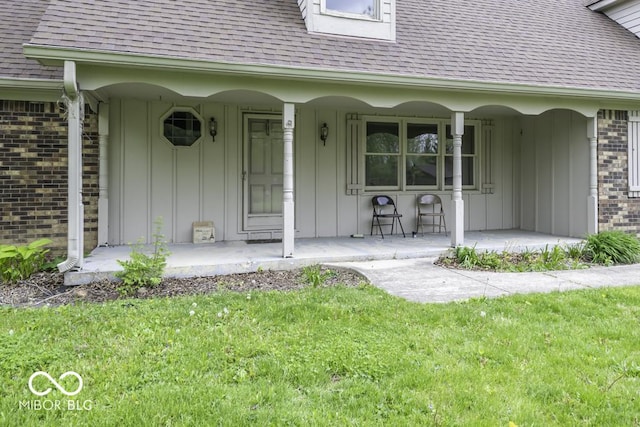 3134 W Hickory Woods Dr, Greenfield, IN 46140 - entrance to property with covered porch, board and batten siding, and roof with shingles