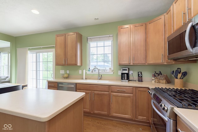 6839 Powder Dr, Indianapolis, IN 46259 - kitchen with stainless steel appliances, a sink, healthy amount of natural light, light wood-type flooring, and recessed lighting
