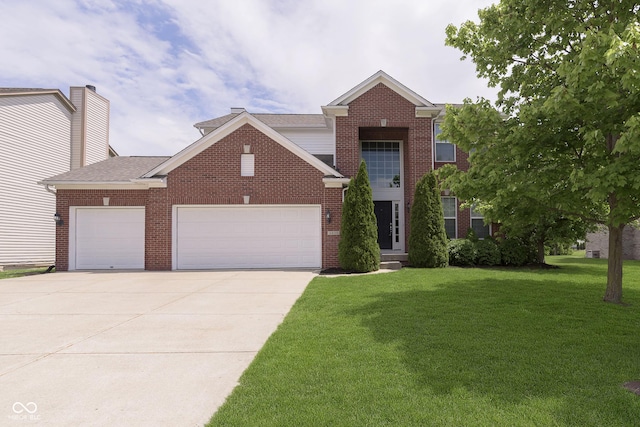 6839 Powder Dr, Indianapolis, IN 46259 - traditional home with an attached garage, a front lawn, driveway, and brick siding