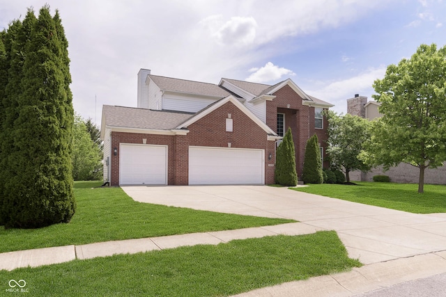 6839 Powder Dr, Indianapolis, IN 46259 - traditional-style home featuring a garage, brick siding, driveway, and a front yard