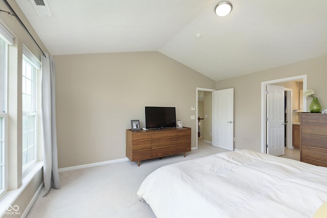 6839 Powder Dr, Indianapolis, IN 46259 - bedroom featuring vaulted ceiling, light colored carpet, and baseboards