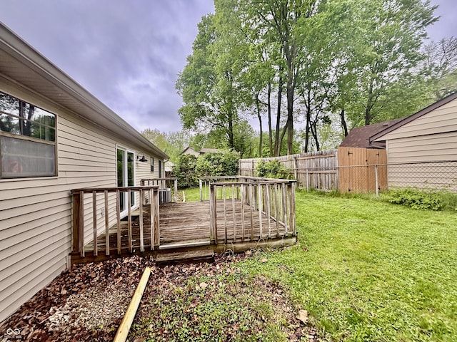 view of yard featuring a wooden deck and a fenced backyard
