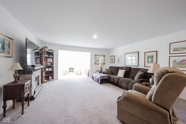 509 Tulip Tree Dr, Lapel, IN 46051 - living area with carpet floors and a fireplace