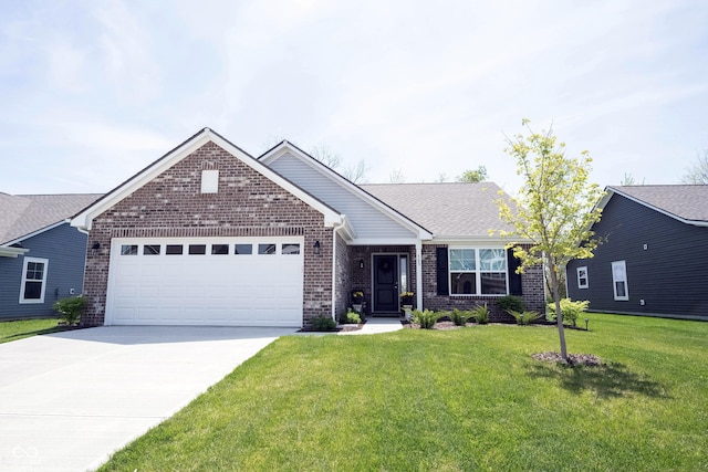 509 Tulip Tree Dr, Lapel, IN 46051 - ranch-style house with brick siding, an attached garage, concrete driveway, and a front lawn
