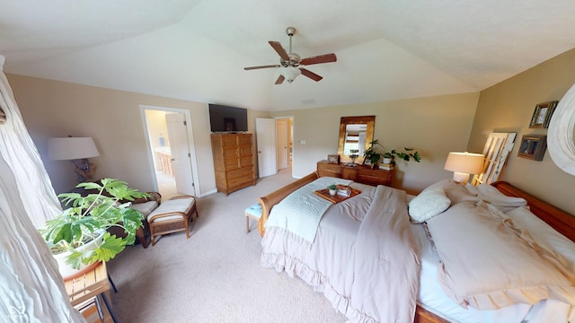 18247 Kinder Oak Dr, Noblesville, IN 46062 - bedroom with vaulted ceiling, light carpet, a ceiling fan, and baseboards