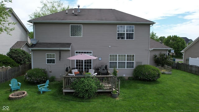 18247 Kinder Oak Dr, Noblesville, IN 46062 - rear view of property featuring a wooden deck and a fire pit
