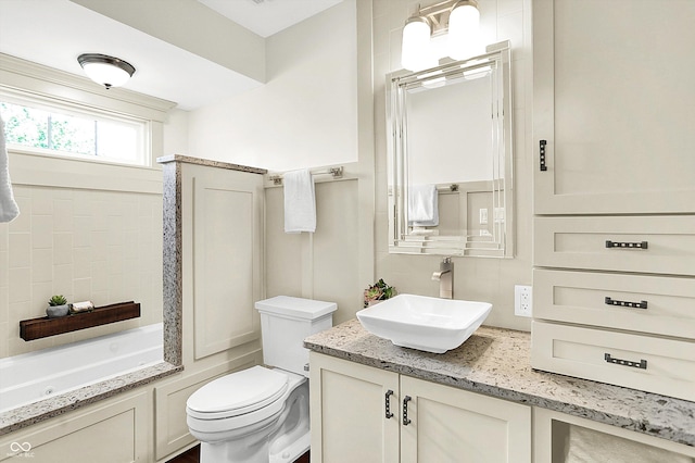 6505 Miramar Ct, Indianapolis, IN 46250 - bathroom with toilet, vanity, and shower / washtub combination