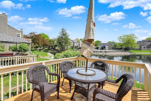 6505 Miramar Ct, Indianapolis, IN 46250 - wooden deck featuring a water view and a residential view