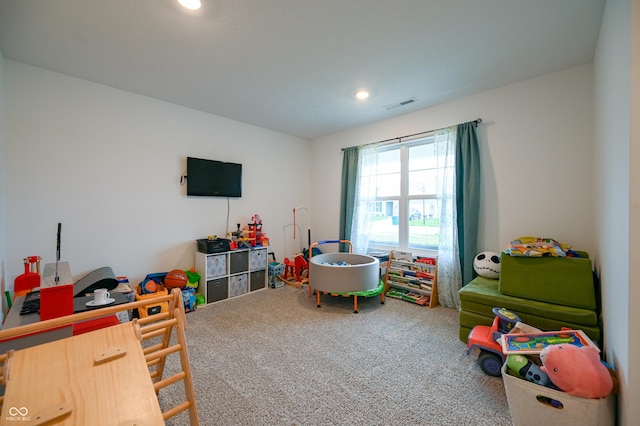 10107 Camp Creek Way, Indianapolis, IN 46229 - game room with carpet floors, visible vents, and recessed lighting