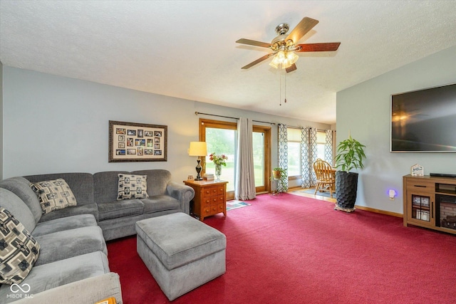 8111 Timberwood Dr, Plainfield, IN 46168 - living area featuring carpet floors, ceiling fan, and baseboards