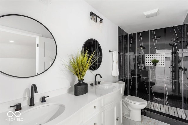 6682 English Dr, Avon, IN 46123 - bathroom featuring toilet, a stall shower, and double vanity