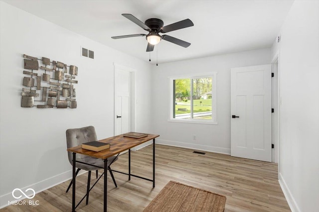 6682 English Dr, Avon, IN 46123 - office space with baseboards, light wood-style flooring, and ceiling fan
