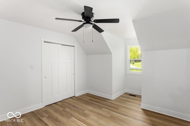 6682 English Dr, Avon, IN 46123 - bonus room featuring vaulted ceiling, light wood-style flooring, baseboards, and ceiling fan