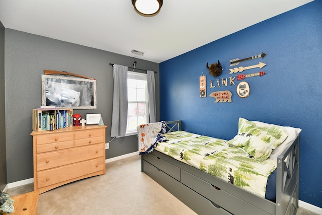 bedroom featuring carpet, baseboards, and visible vents