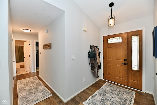entrance foyer featuring baseboards and dark wood-style floors