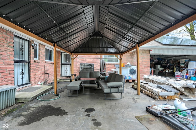 3975 Denwood Dr, Indianapolis, IN 46226 - view of patio featuring an outdoor living space, a gazebo, and an outdoor structure