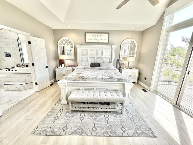14035 Stone Key Way, Fishers, IN 46037 - bedroom with access to exterior, vaulted ceiling, recessed lighting, baseboards, and ensuite bath