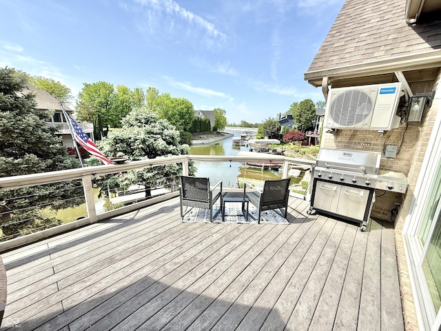 14035 Stone Key Way, Fishers, IN 46037 - wooden deck with a water view, area for grilling, and ac unit