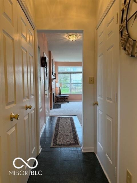 8002 Windham Lake Way Unit 33, Indianapolis, IN 46214 - corridor with dark tile patterned flooring and baseboards