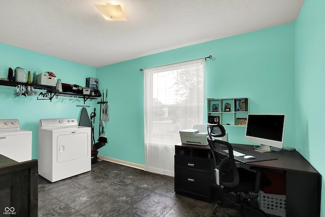 6624 Lakestone Ct, Indianapolis, IN 46237 - washroom featuring washer and dryer, an office area, and baseboards