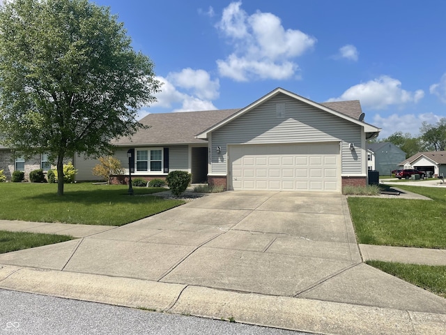 8234 Crosser Dr, Indianapolis, IN 46237 - single story home with a garage, a front lawn, roof with shingles, brick siding, and driveway