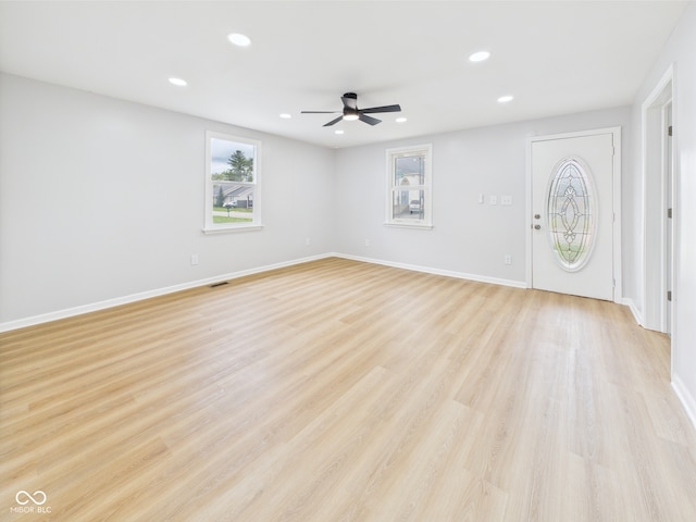 225 S Carthage Rd, Charlottesville, IN 46117 - spare room with recessed lighting, ceiling fan, light wood-style floors, and baseboards