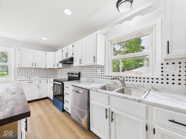 225 S Carthage Rd, Charlottesville, IN 46117 - kitchen featuring appliances with stainless steel finishes, under cabinet range hood, a sink, healthy amount of natural light, and recessed lighting