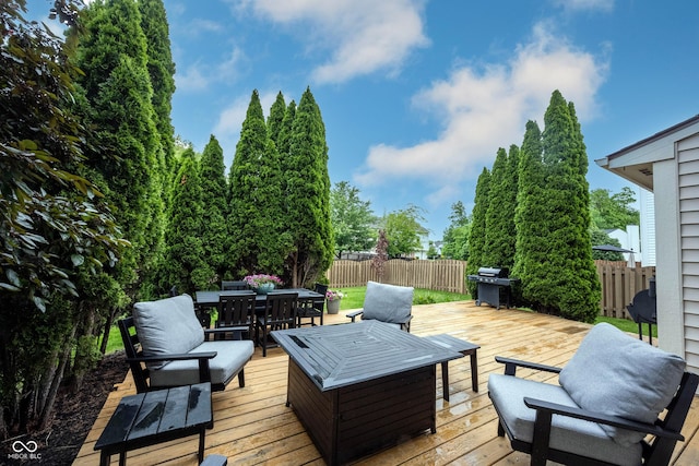 14030 Avalon E Dr, Fishers, IN 46037 - wooden terrace with outdoor dining area and area for grilling