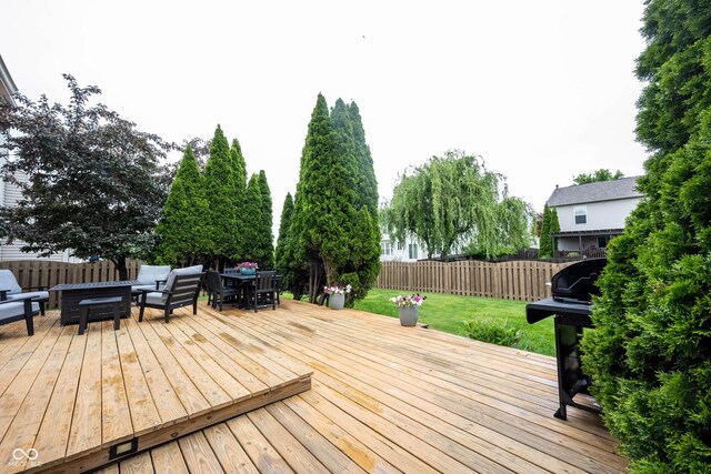 14030 Avalon E Dr, Fishers, IN 46037 - wooden terrace with an outdoor hangout area, outdoor dining area, and area for grilling