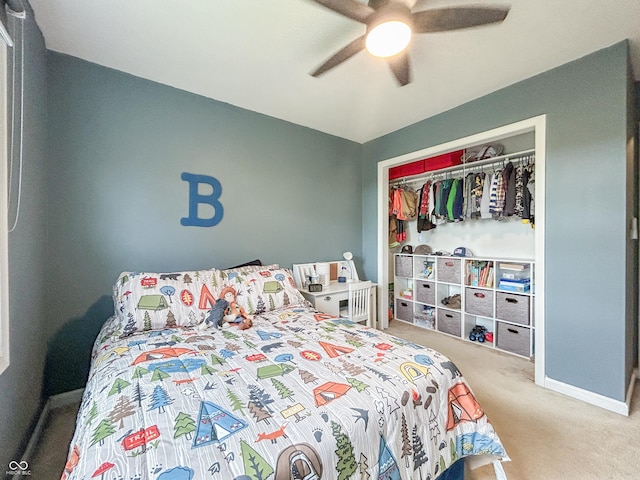 8798 Surrey Dr, Pendleton, IN 46064 - carpeted bedroom featuring a closet, a ceiling fan, and baseboards