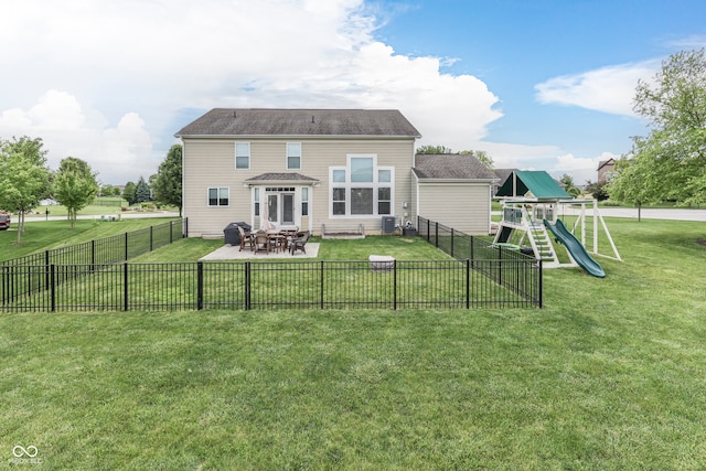 1476 Anon Ct, Greenwood, IN 46143 - rear view of property featuring a playground and a patio area