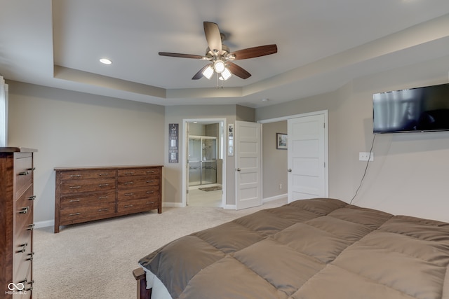 1476 Anon Ct, Greenwood, IN 46143 - bedroom with a tray ceiling, carpet, baseboards, recessed lighting, and ceiling fan