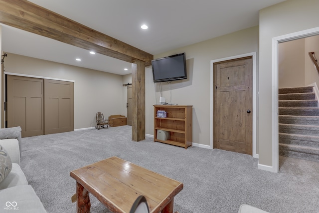 1476 Anon Ct, Greenwood, IN 46143 - living area featuring carpet floors, recessed lighting, stairs, and baseboards