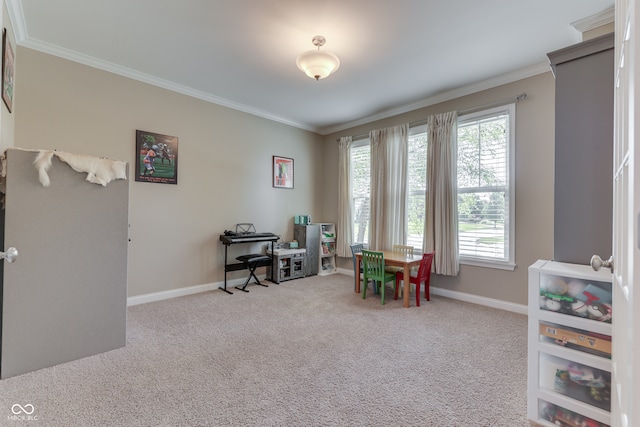 1476 Anon Ct, Greenwood, IN 46143 - rec room with ornamental molding, carpet flooring, and baseboards