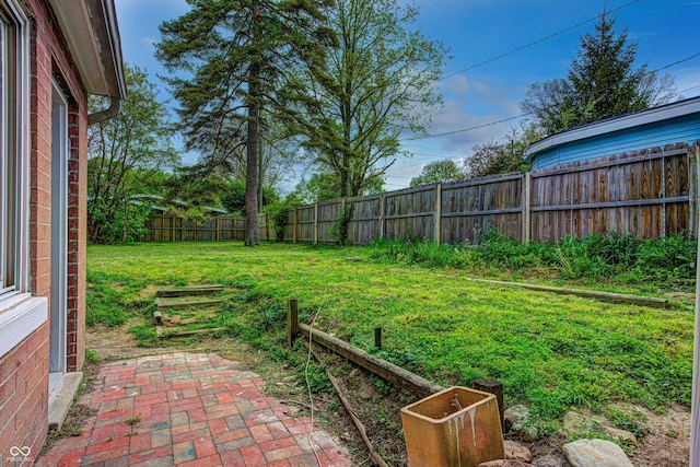 view of yard featuring a patio area and a fenced backyard