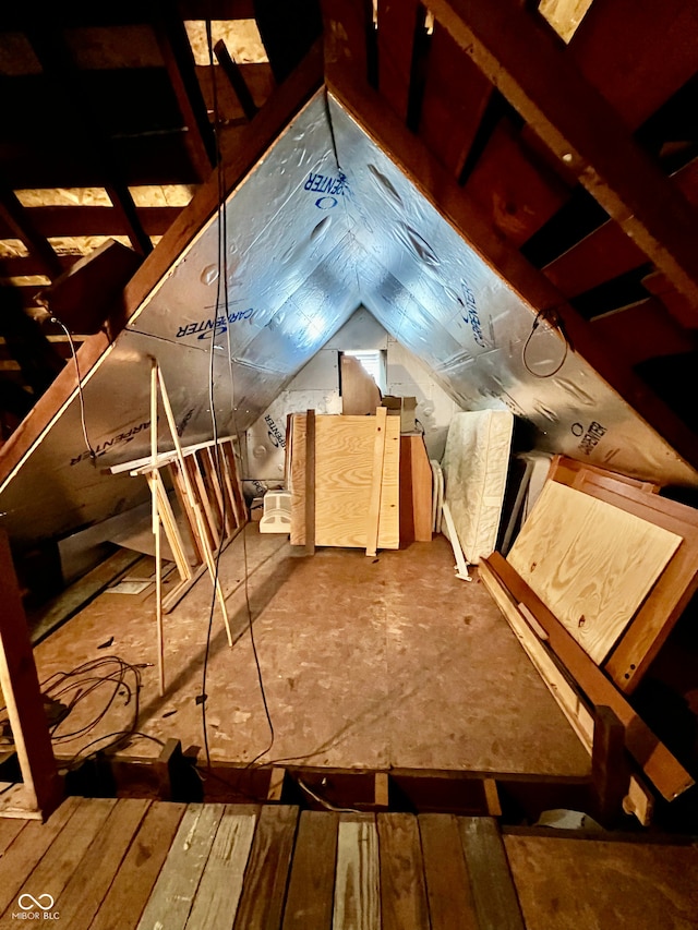 view of unfinished attic