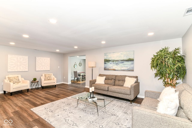 7118 Mikesell Dr, Indianapolis, IN 46260 - living room featuring recessed lighting, wood finished floors, and baseboards