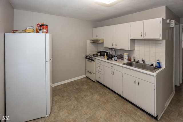 400-416 S Pennsylvania St, Greenfield, IN 46140 - kitchen with white appliances, a sink, light countertops, tasteful backsplash, and white cabinetry