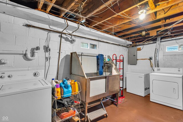 laundry area featuring washing machine and dryer and electric panel