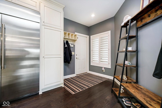 11319 Shoreview Ln, Indianapolis, IN 46236 - mudroom featuring dark wood-style floors and baseboards
