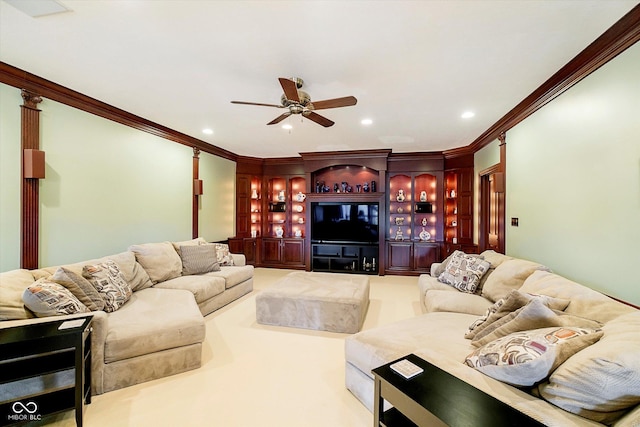 11319 Shoreview Ln, Indianapolis, IN 46236 - living area with ceiling fan, ornamental molding, and recessed lighting